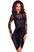 Black Premium Lace Velvet Long Sleeve Wrap Dress